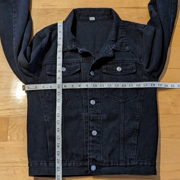 Embroidered Jean jacket ethnic Aztec boho styled black wash Medium T11 - Picture 2 of 7